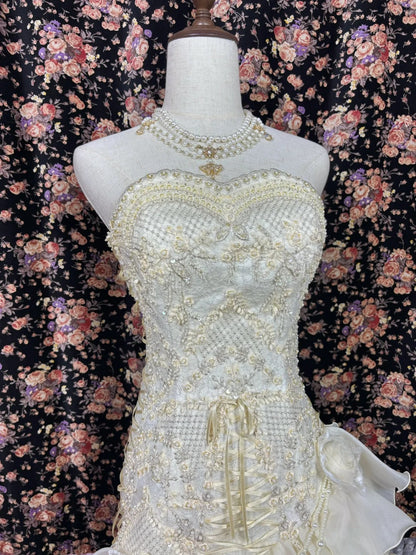 Glam Strapless Tiered Mermaid Bridal Gowns Handmade Flowers Beading Sequins Appliques Wedding Dress AP2526