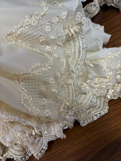 Glam Strapless Tiered Mermaid Bridal Gowns Handmade Flowers Beading Sequins Appliques Wedding Dress AP2526