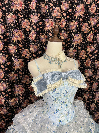 Fabulous A-Line Spaghetti Strap Floral Prom Dress Sequins Lace Bow Handmade Flower Evening Gowns AP2527