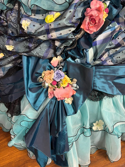 Vibrant Strapless A-Line Plaid Evening Dresses Handmade Flowers Bow Lace Prom Dress AP2531