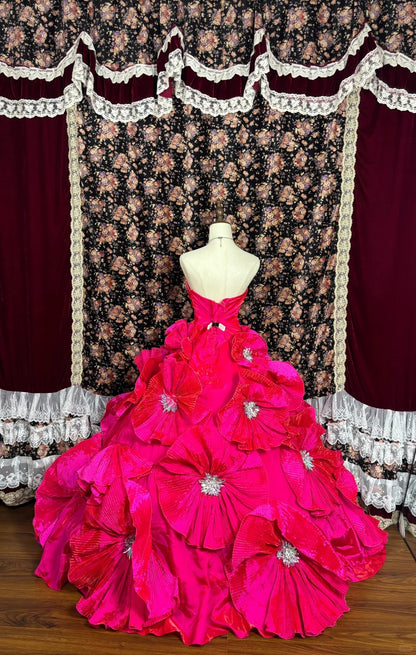 Vintage Strapless A-Line Evening Dresses Beaded Handmade Flowers Sequins Prom Dress AP2532