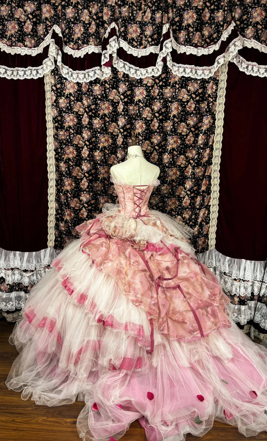 Dopamine Style Strapless A-Line Evening Dresses Handmade Flowers Beaded Crystals Prom Dress AP2533