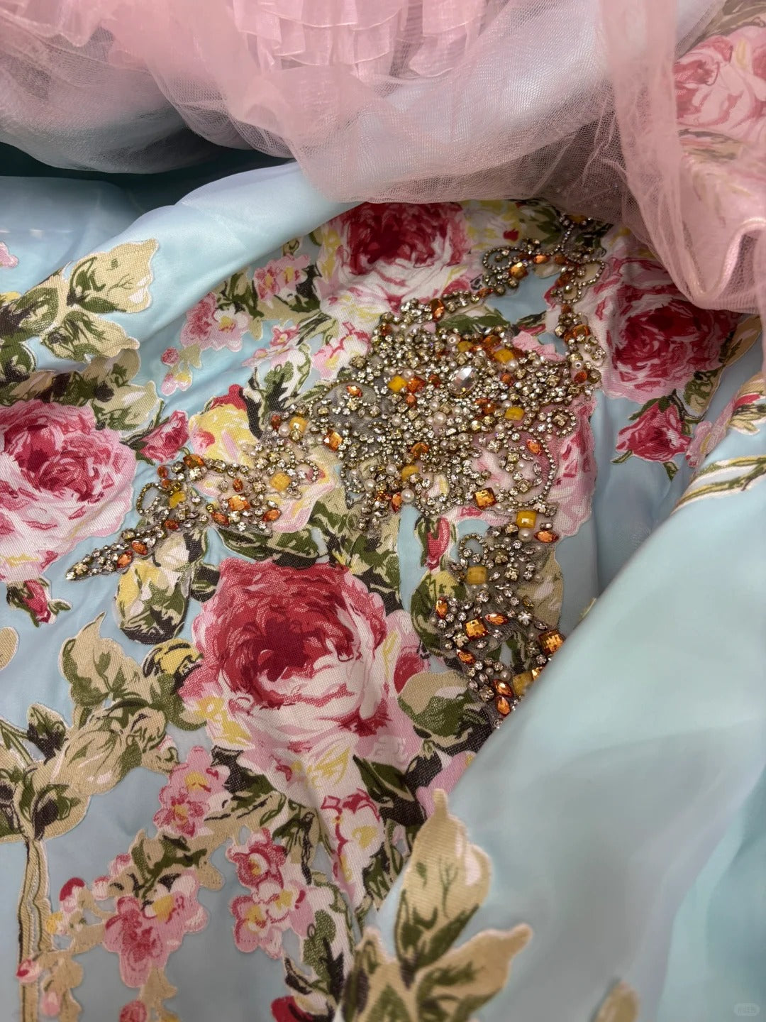 Dramatic Strapless A-Line Tiered Evening Dresses Handmade Flowers Beaded Crystals Applique Prom Dress AP2535