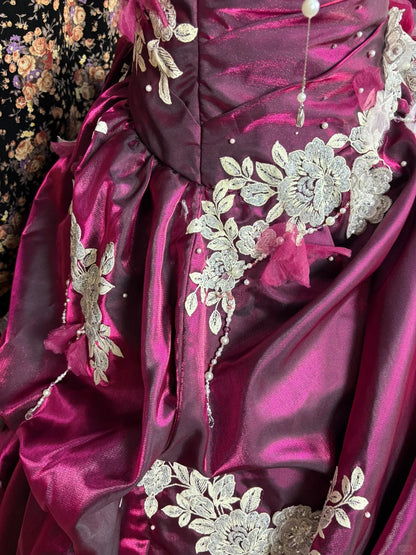 Alluring Strapless A-Line Evening Dresses Ruffled Tulle Handmade Flowers Beading Applique Sequins Prom Dress AP2538