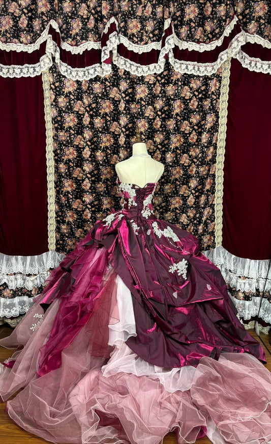 Alluring Strapless A-Line Evening Dresses Ruffled Tulle Handmade Flowers Beading Applique Sequins Prom Dress AP2538