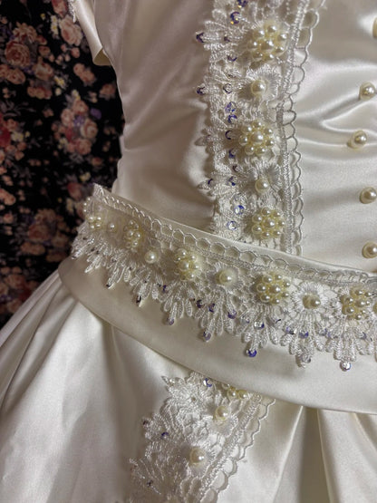 Glam A-Line Strapless Bridal Gowns Beaded Sequins Satin Wedding Dress AP2543