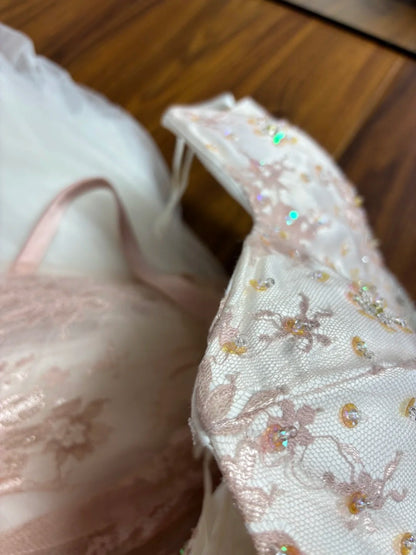 French Style Strapless A-Line Evening Dresses Rhinestone Beaded Sequins Lace Prom Dress AP2545