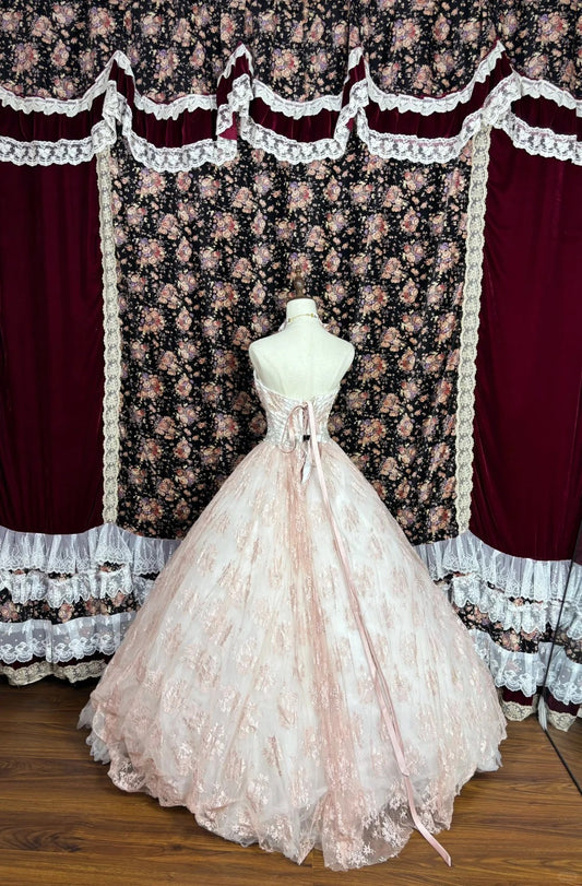 French Style Strapless A-Line Evening Dresses Rhinestone Beaded Sequins Lace Prom Dress AP2545