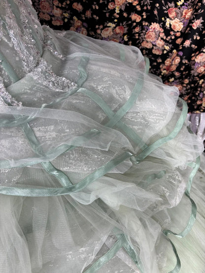 Fashionable A-Line Strapless Evening Dresses Beaded Sequins Lace Tulle Prom Dress AP2546