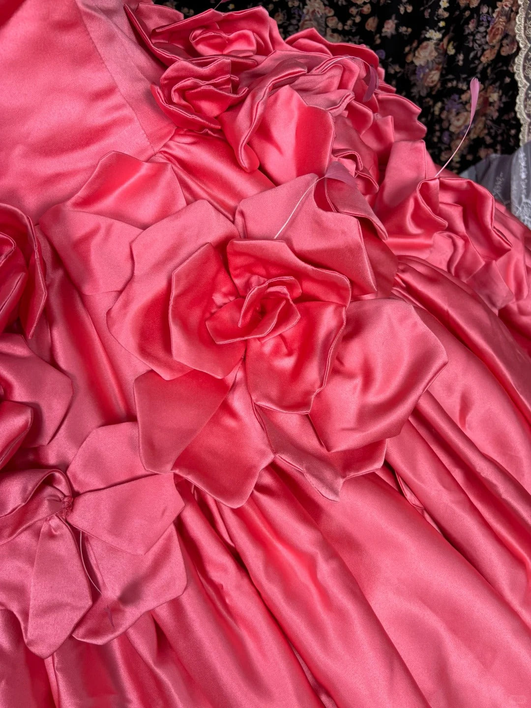 Vintage A-Line Strapless Evening Dresses Handmade Flowers Satin Prom Dress AP2549