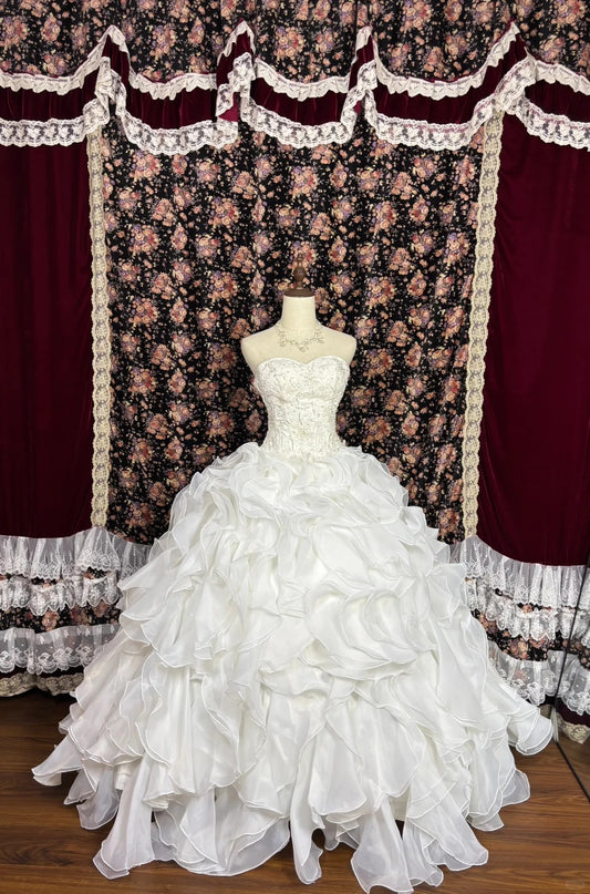 Ornate A-Line Strapless Bridal Gowns Beaded Sequins Ruffled Tulle Wedding Dress AP2551