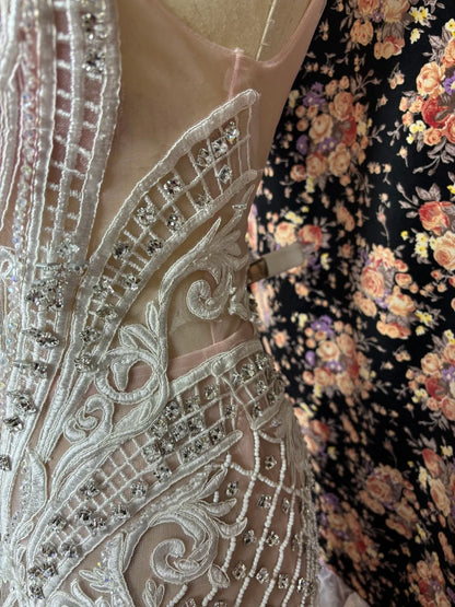 Dreamy Spaghetti Strap Tulle Mermaid Formal Dresses Beaded Crystals Applique Prom Dress AP2555