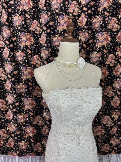 Romantic Strapless Mermaid Bridal Gowns Sequins Appliques Beading Wedding Dress AP2557