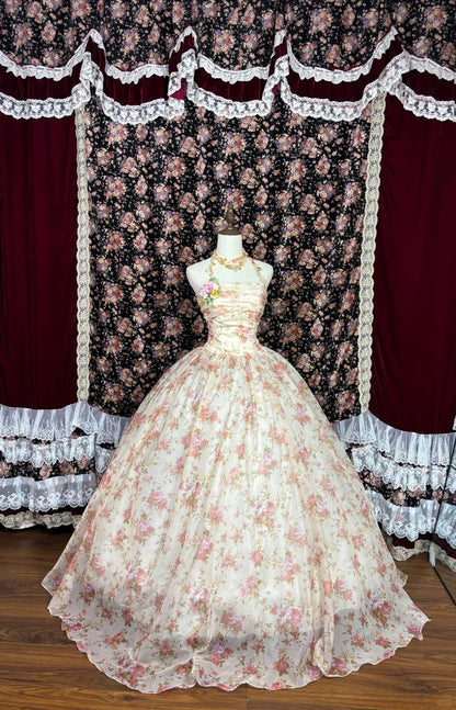 Luxurious A-Line Strapless Evening Dresses Handmade Flower Floral Print Prom Dress AP2561