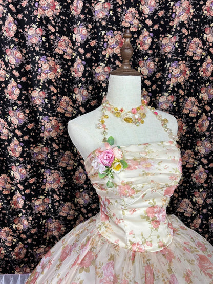 Luxurious A-Line Strapless Evening Dresses Handmade Flower Floral Print Prom Dress AP2561