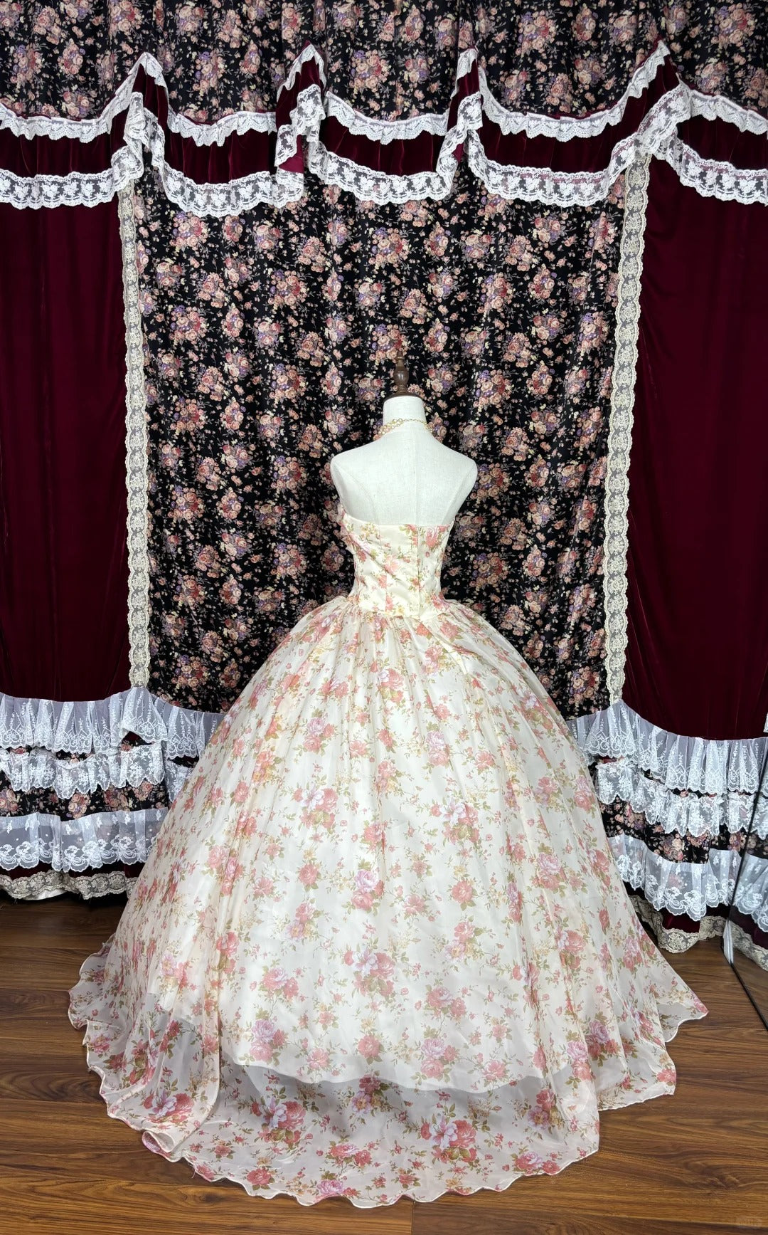 Luxurious A-Line Strapless Evening Dresses Handmade Flower Floral Print Prom Dress AP2561