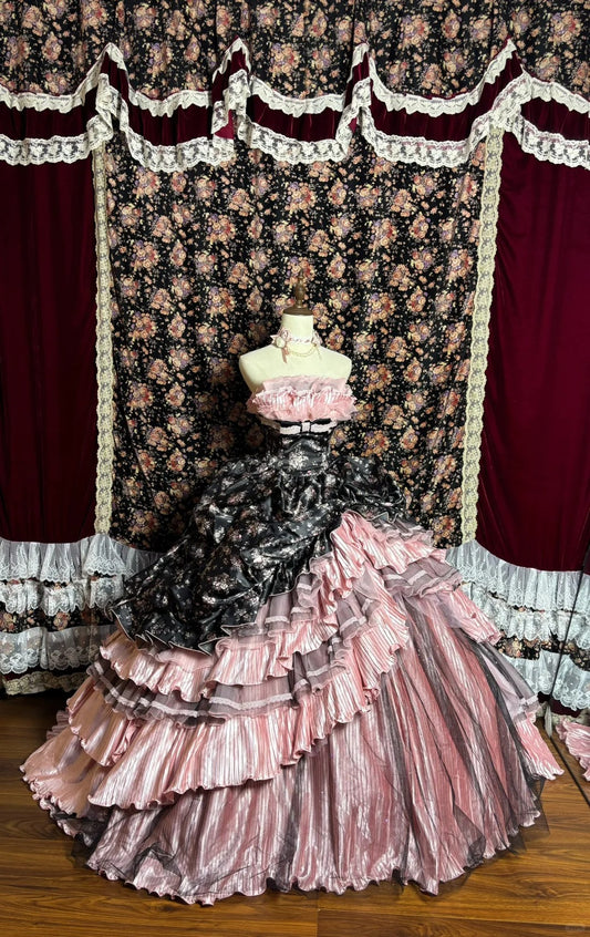 Graceful A-Line Strapless Print Evening Dresses Bow Tiered Tulle Pleated Prom Dress AP2563