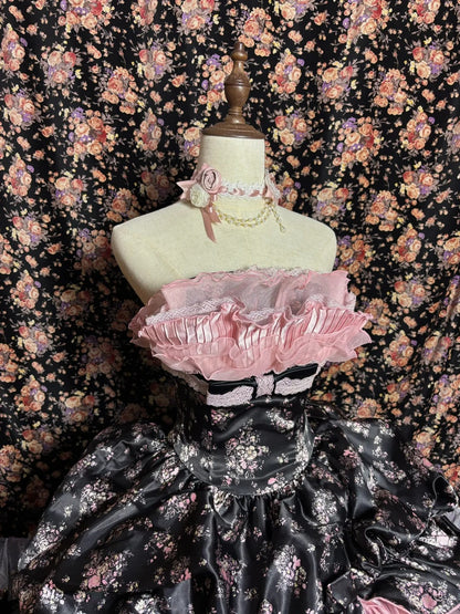 Graceful A-Line Strapless Print Evening Dresses Bow Tiered Tulle Pleated Prom Dress AP2563