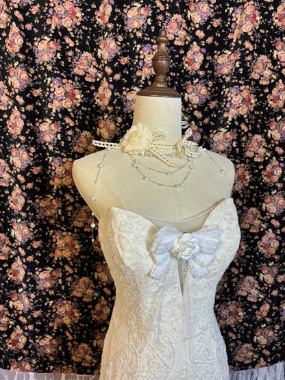 Elegant Strapless Tiered Mermaid Bridal Gowns Beading Sequins Appliques Bow Wedding Dress AP2564