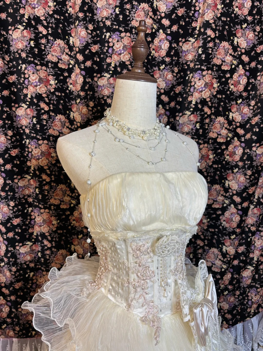 Classical A-Line Strapless Birthday Dresses Bow Beading Pearls Tiered Tulle Homecoming Dress AP2565