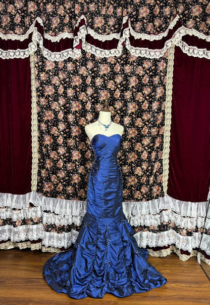 Fantastic Strapless Blue Mermaid Formal Dresses Sequins Beaded Prom Dress AP2566