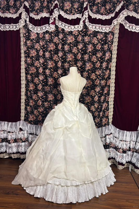 Sweet A-Line Spaghetti Strap Bridal Gowns Ruched Tulle Beaded Crystal Wedding Dress AP2567