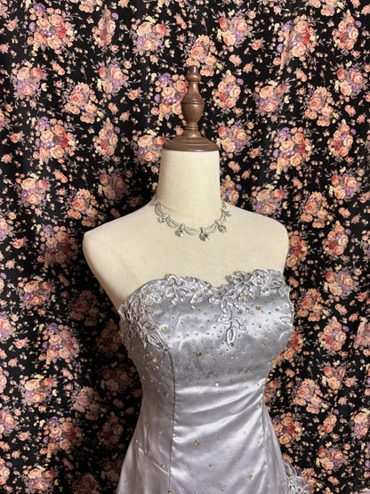 Ethereal Strapless Ruffled Mermaid Formal Dresses Sequins Appliques Beaded Prom Dress AP2574