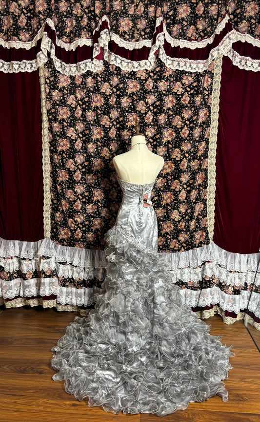 Ethereal Strapless Ruffled Mermaid Formal Dresses Sequins Appliques Beaded Prom Dress AP2574