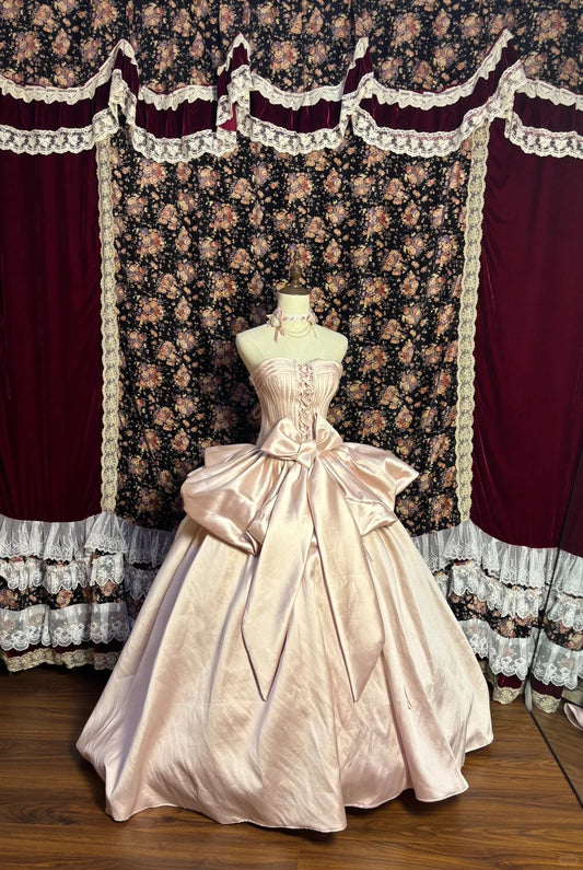 Gorgeous A-Line Strapless Evening Gowns Bow Satin Prom Dress AP2578