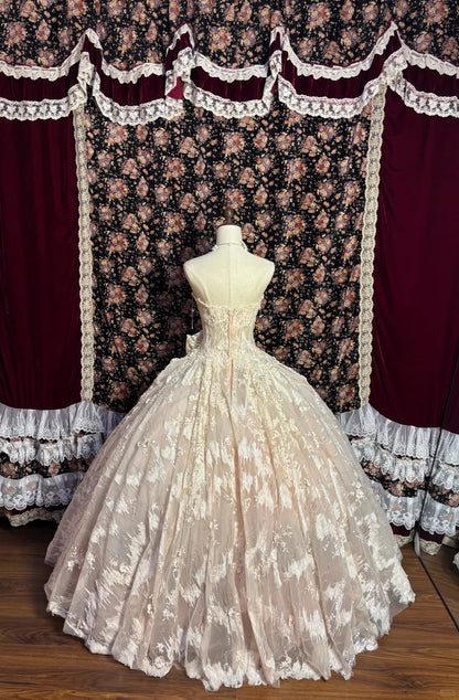 Glam Strapless A-Line Bridal Dresses Bow Beading Sequins Applique Wedding Dress AP2579