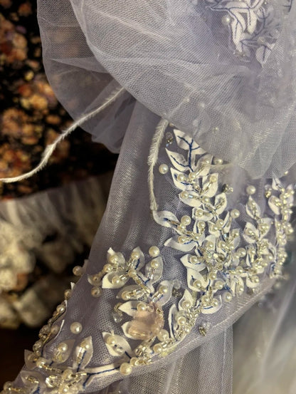 Stunning Ombre A-Line Off-Shoulder Evening Gowns Sequins Beading Appliques Long Sleeve Prom Dress AP2582