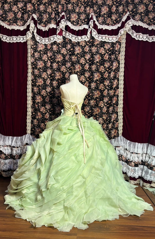 Fashionable A-Line Strapless Pleated Evening Gowns Sequins Beaded Handmade Flowers Prom Dress AP2585