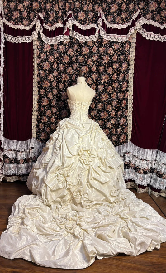 Romantic A-Line Strapless Ruched Evening Gowns Sequins Applique Prom Dress AP2589