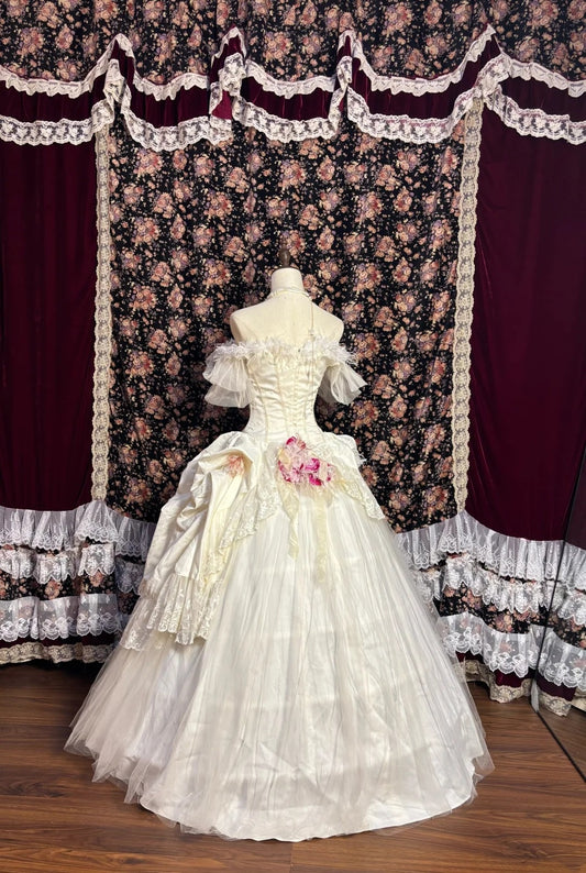 Luxury Off-Shoulder A-Line Formal Dresses Handmade Flowers Feather Prom Dress AP2594