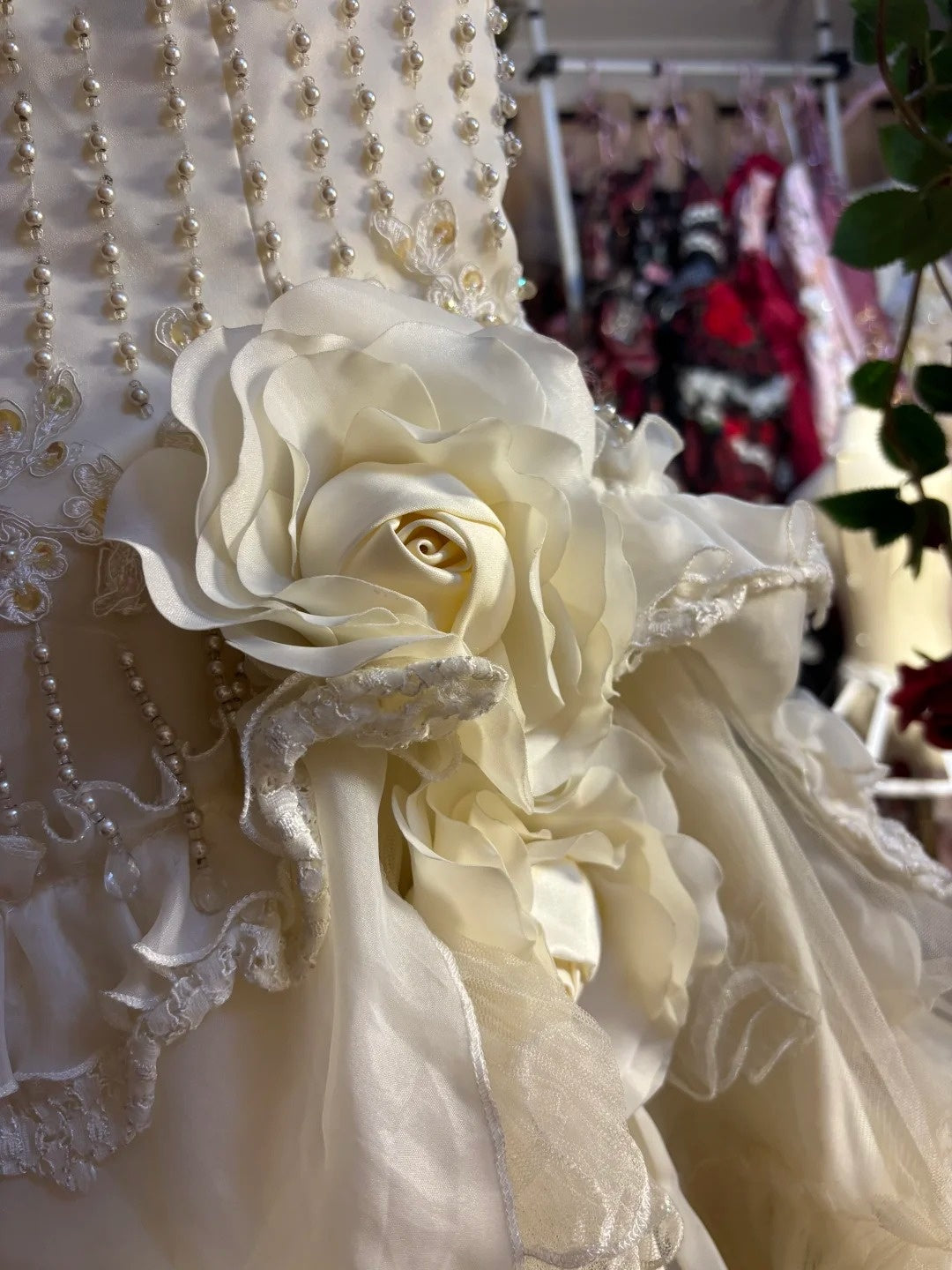 Graceful Spaghetti Strap Prom Dress A-Line Sequins Beading Handmade Flowers Formal Dresses AP2595