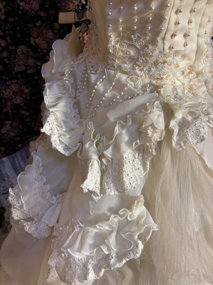 Graceful Spaghetti Strap Prom Dress A-Line Sequins Beading Handmade Flowers Formal Dresses AP2595