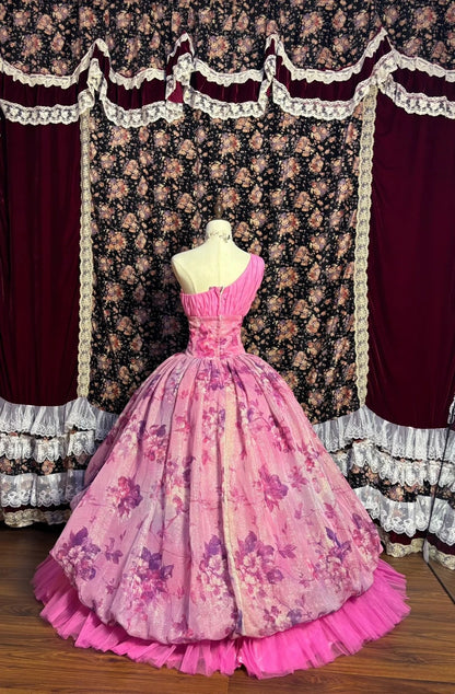 Dreamy One-Shoulder A-Line Evening Gowns Handmade Flowers Tiered Tulle Prom Dress AP2603