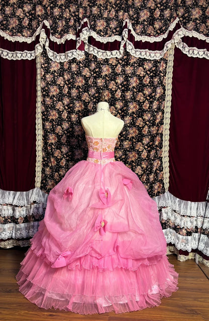 Sheen A-Line Strapless Evening Gowns Bow Applique Sequins Beaded Prom Dress AP2606