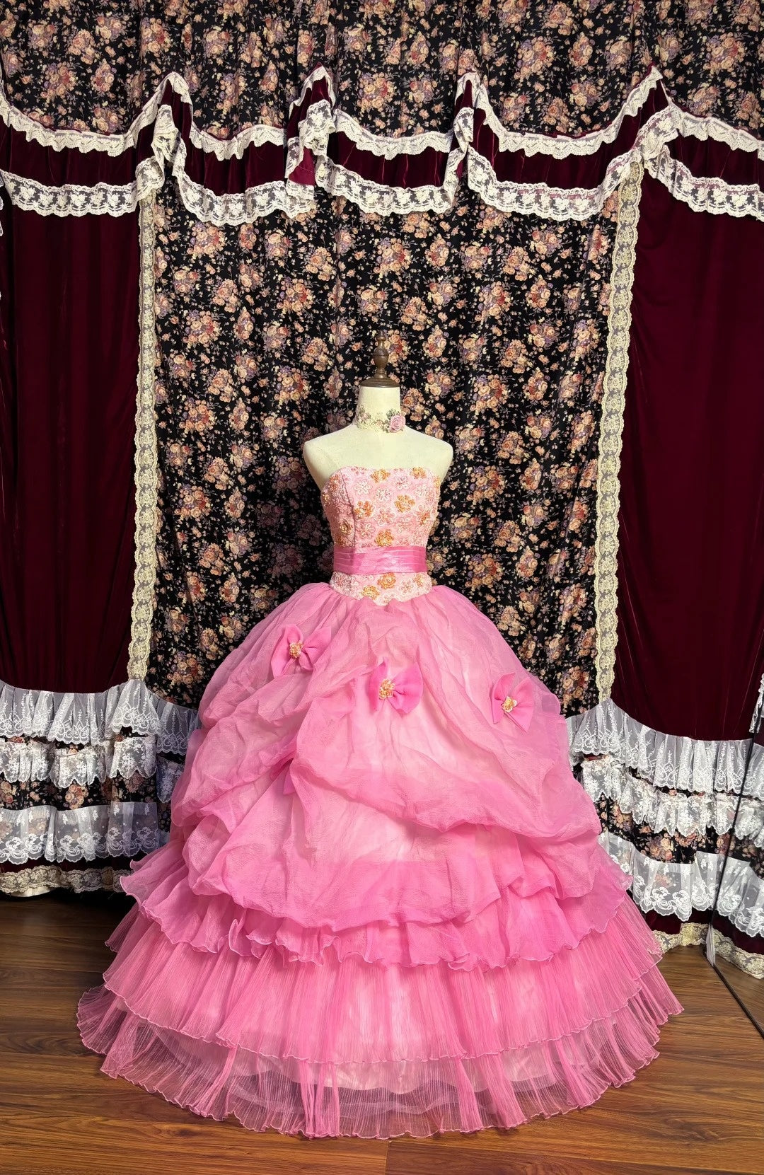 Sheen A-Line Strapless Evening Gowns Bow Applique Sequins Beaded Prom Dress AP2606