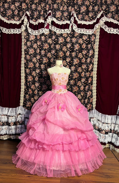 Sheen A-Line Strapless Evening Gowns Bow Applique Sequins Beaded Prom Dress AP2606