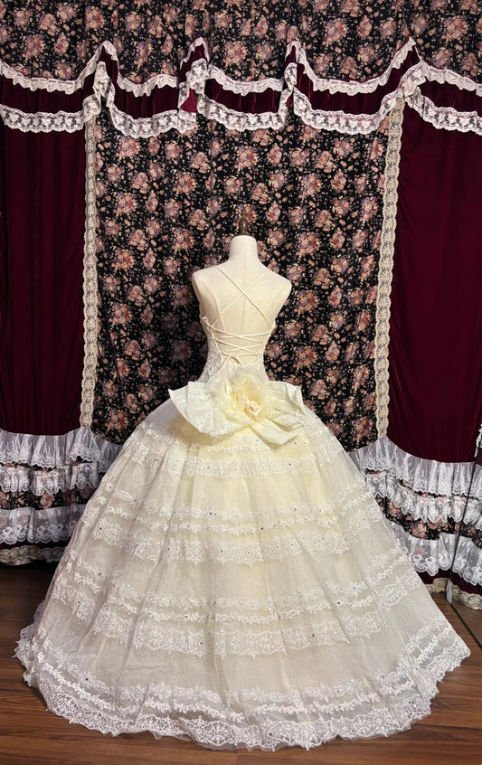 Alluring Spaghetti Strap A-Line Prom Dress Sequins Beading Crystals Bows Lace Formal Dresses AP2607