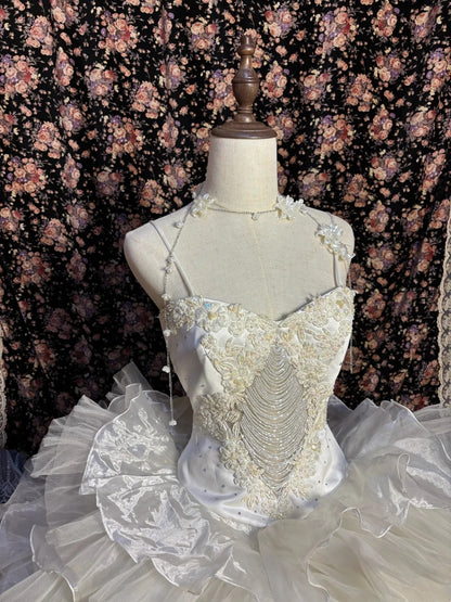 Gorgeous A-Line Spaghetti Strap Bridal Gowns Sequins Crystal Appliques Beading Wedding Dress AP2608