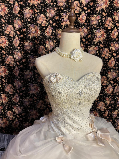 Glam Strapless A-Line Bridal Gowns Bows Beading Crystal Sequins Wedding Dress AP2609