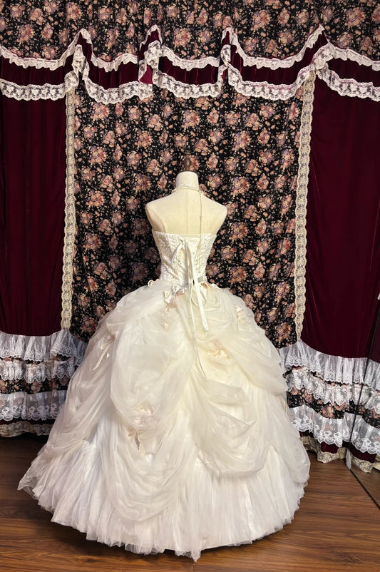 Glam Strapless A-Line Bridal Gowns Bows Beading Crystal Sequins Wedding Dress AP2609