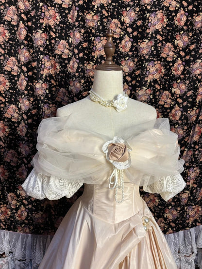 Glamorous Off-Shoulder A-Line Formal Dresses Handmade Flowers Beading Pearls Prom Dress AP2610