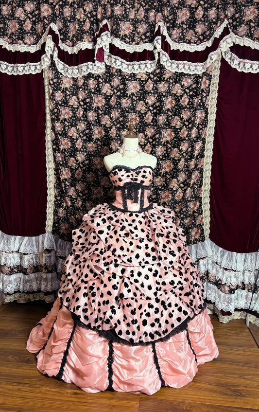 Leopard A-Line Sweetheart Neck Evening Gowns Bow Lace Prom Dress AP2613