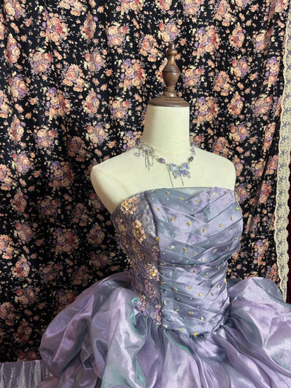 Charming A-Line Strapless Evening Gowns 3D Flowers Beaded Sequins Prom Dress AP2619