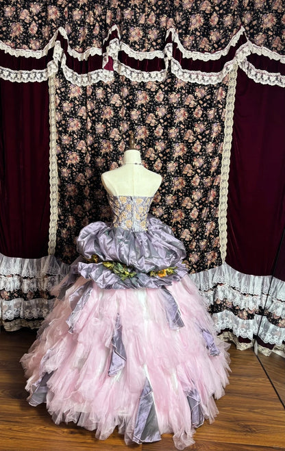 Charming A-Line Strapless Evening Gowns 3D Flowers Beaded Sequins Prom Dress AP2619