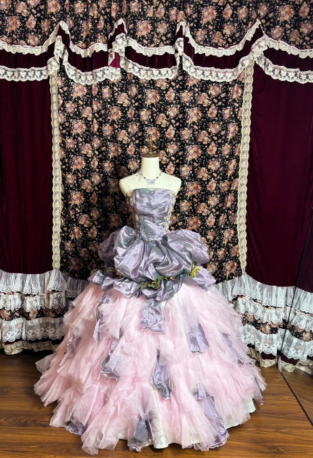 Charming A-Line Strapless Evening Gowns 3D Flowers Beaded Sequins Prom Dress AP2619