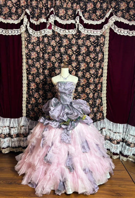 Charming A-Line Strapless Evening Gowns 3D Flowers Beaded Sequins Prom Dress AP2619